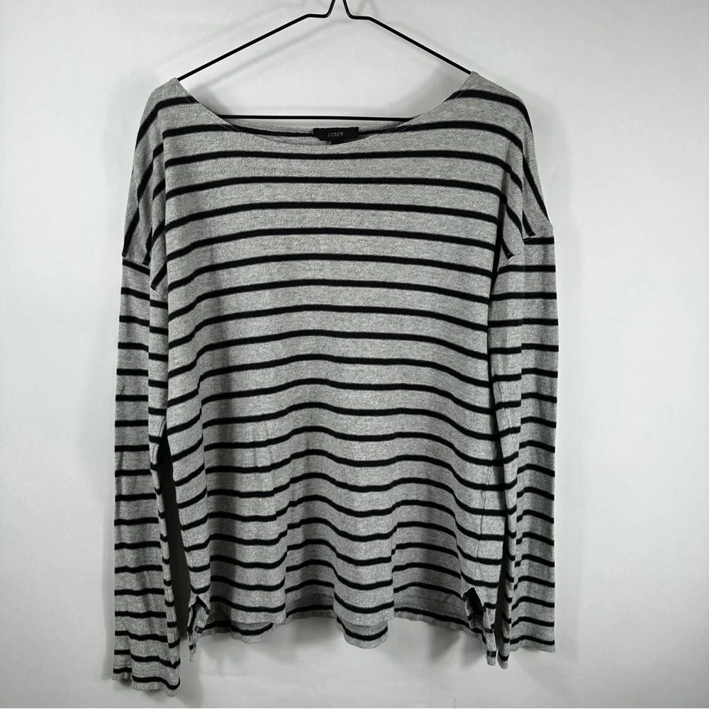 J. Crew Boatneck Black and Gray Striped Sweater | Size Small